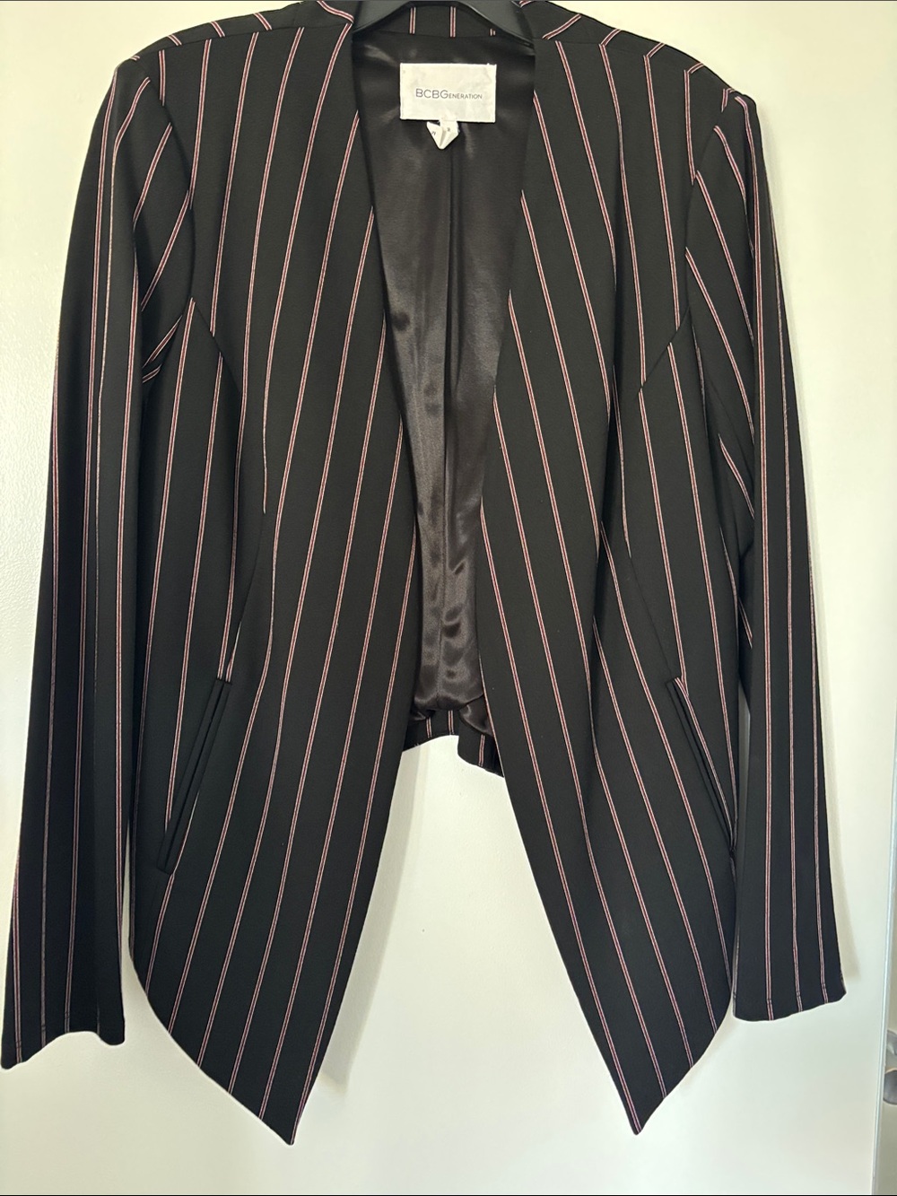 BCBGeneration Black Blazer with Pink Pinstripes